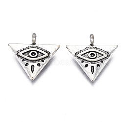 Tibetan Style Alloy Pendant Enamel Settings, Cadmium Free & Lead Free, Triangle with Eye, Antique Silver, 15x15.5x4mm, Hole: 1.6mm, about 1600pcs/1000g(TIBEP-N008-105)