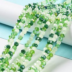 Glass Beads Strands, Faceted, Rondelle, Lime Green, 4x3mm, Hole: 0.4mm, about 123~127pcs/strand, 15.75~16.5 inch(40~42cm)(EGLA-A034-M4mm-11)