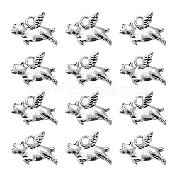Alloy Pendants, Cadmium Free & Lead Free, Flying Pig, Antique Silver, 15x10x3mm, Hole: 2mm(PALLOY-A15501-N)