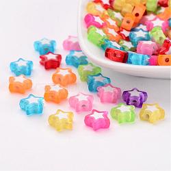 Transparent Acrylic Beads, Bead in Bead, Star, Mixed Color, 9x10x4mm, Hole: 2mm(X-TACR-S116-M)