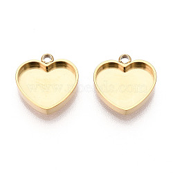 304 Stainless Steel Connector Cabochon Settings, Heart, Ion Plating(IP), Real 18K Gold Plated, Tray: 8x10mm, 12x11.5x2mm, Hole: 1.4mm(X-STAS-N115-39G)