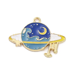 Alloy Enamel Pendants, Planet, Golden Charm, Royal Blue, 20x26x1.2mm, Hole: 1.8mm, 10pcs/set(ENAM-Q001-02G)