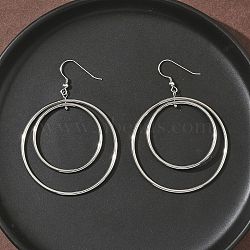 Electroplated 304 Stainless Steel Flat Round Dangle Earrings, Stainless Steel Color, 69x49.5mm(EJEW-Z129-09P)