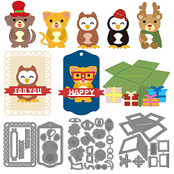 Christmas Animal Box Carbon Steel Cutting Dies Stencils, for DIY Scrapbooking, Photo Album, Decorative Embossing Paper Card, Stainless Steel Color, Animal, 113~128x99~110x0.8mm, 3pcs/set(DIY-WH0309-1226)