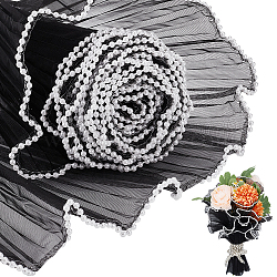 Polyester Flower Bouquet Wrapping Mesh Paper, with ABS Plastic Imitation Pearl Edge, Bouquet Packaging Paper Wrinkled Wavy Net Yarn, for Valentine's Day, Wedding, Birthday Decoration, Black, 4000x150mm(ORIB-WH0007-02B-01)