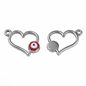 201 Stainless Steel Enamel Pendants, Heart with Evil Eye, Stainless Steel Color, Dark Red, 15x17x3mm, Hole: 1.6mm