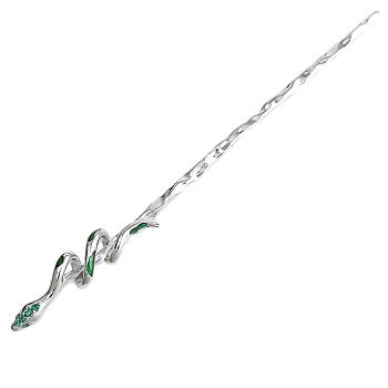 Snake Alloy Rhinestone Hair Sticks, Enamel Style Hair Sticks for Women Girls, Platinum, 170x14mm