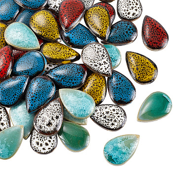 200G Handmade Porcelain Cabochons, Mosaic Tiles, Mixed Color, Teardrop, 28.5~29x19x6mm