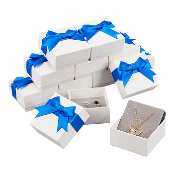 Square Cardboard Paper Jewelry Set Storage Boxes, Bowknot Jewelry Gift Case for Rings Necklaces Storage, Blue, 7x7x3.5cm