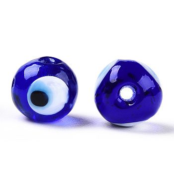 Handmade Lampwork Beads, Evil Eye, Round, Dark Blue, 12x11mm, Hole: 1.8mm