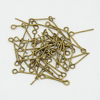 Iron Eye Pin, Cadmium Free & Nickel Free & Lead Free, Antique Bronze, 18x0.7mm, Hole: 2mm, about 13800~14000pcs/1000g