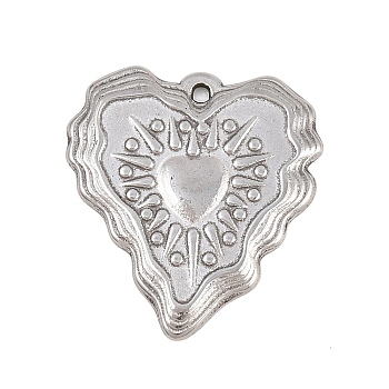 304 Stainless Steel Pendants, Sacred Heart Charm, Stainless Steel Color, 20.5x19x2mm, Hole: 1mm