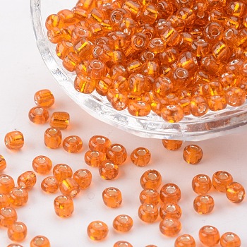(Repacking Service Available) 6/0 Glass Seed Beads, Silver Lined Round Hole, Round, OranGoe Red, 4mm, Hole: 1.5mm, about 12G/bag
