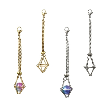 6Pcs 2 Colors 304 Stainless Steel Macrame Pouch Pendant Decorations, with Lobster Claw Clasps, Golden & Stainless Steel Color, 90mm, 3pcs/color
