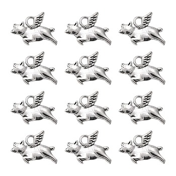 Alloy Pendants, Cadmium Free & Lead Free, Flying Pig, Antique Silver, 15x10x3mm, Hole: 2mm