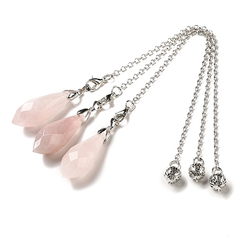 Natural Rose Quartz Dowsing Pendulum Big Pendants, with Platinum Plated Brass Findings, Bullet Charm, Cadmium Free & Lead Free, 218~222mm