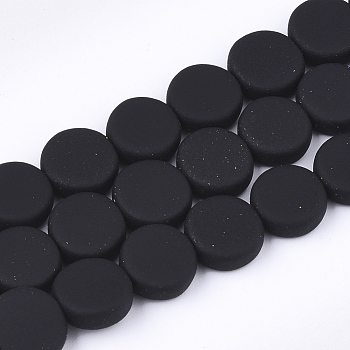 Spray Painted Non-magnetic Synthetic Hematite Beads Strands, Flat Round, Black, 8x3mm, Hole: 1mm, about 48pcs/strand, 15.7 inch
