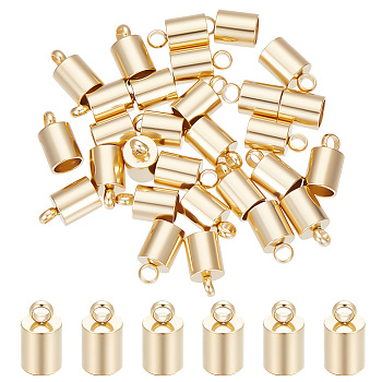 30Pcs 201 Stainless Steel Cord Ends, End Caps, Column, Real 24K Gold Plated, 9x5mm, Hole: 2mm, Inner Diameter: 4mm