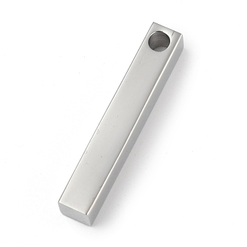 304 Stainless Steel Pendants, Rectangle/Bar, Stainless Steel Color, 30x5x5mm, Hole: 3mm