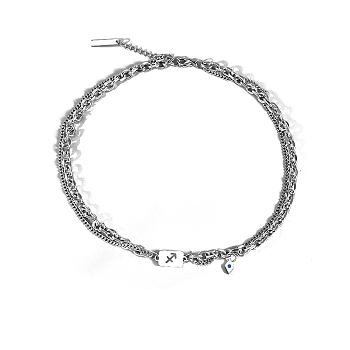 Men's Constellation Titanium Steel Necklace, Cable & Curb Chains Double Layer Necklace, Sagittarius, 20.08~31.50 inch(51~80cm)
