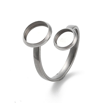 Non-Tarnish 304 Stainless Steel Open Cuff Ring Findings, Pad Ring Setting, Flat Round, Stainless Steel Color, Inner Diameter: 17mm, Tray: 8mm & 6mm