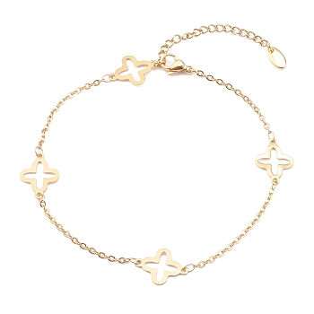 304 Stainless Steel Clover Link Anklets, with Cable Chains, Golden, 9-7/8 inch(25cm)