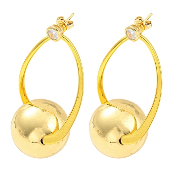 Rack Plating Brass Round Ball Dangle Stud Earrings, Long-Lasting Plated, Lead Free & Cadmium Free, Real 18K Gold Plated, 49x25mm