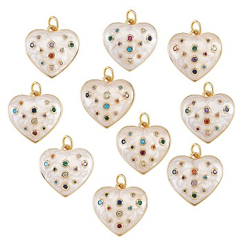 10Pcs Eco-Friendly Brass Micro Pave Cubic Zirconia with Enamel Pendants, Long-Lasting Plated, Lead Free & Cadmium Free & Nickel Free, Real 18K Gold Plated, Heart, Colorful, 18x18x4mm, Jump Ring: 5x0.5mm, 3mm Inner Diameter