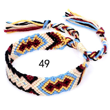 Cotton Braided Rhombus Pattern Cord Bracelet, Ethnic Tribal Adjustable Brazilian Bracelet for Women, Beige, 5-7/8~14-1/8 inch(15~36cm)