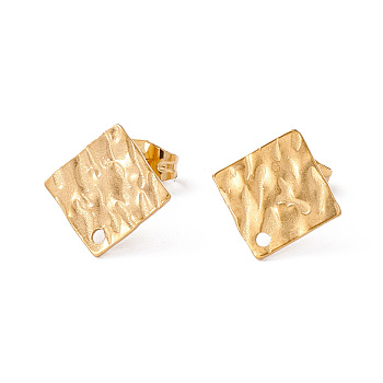 304 Stainless Steel Stud Earring Findings, with Hole and Ear Nuts, Rhombus Pattern, 12x12mm, Hole: 1.2mm, Pin: 0.6mm