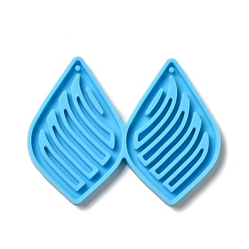 DIY Teardrop with Stripe Pendant Silicone Molds, Resin Casting Molds, for UV Resin & Epoxy Resin Jewelry Making, Deep Sky Blue, 53x69x4mm, Hole: 2mm, Inner Diameter: 48.5x32mm