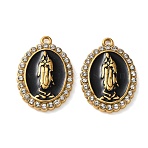 304 Stainless Steel Enamel Rhinestone Pendants, Oval with Virgin Mary Charms, Ion Plating(IP), Golden, 21x14.5x2.5mm, Hole: 1.3mm(SA-L002-01G-01)