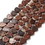Natural Red Jasper Beads Strands, Heart, 9.5~10x10~10.5x3~4mm, Hole: 0.9mm, about 42pcs/strand, 15.83~15.94 inch(40.2~40.5cm)(G-L420-25-10mm-13)