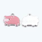 Zinc Alloy Enamel Pendants, Lead Free and Cadmium Free, Cartoon Piggy Charms, Platinum Color, Pale Violet Red, 19.4x18.4mm, Hole: 2mm(ENAM-22X18-1)