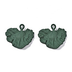 Spray Painted Alloy Pendants, Cadmium Free & Lead Free, Gingko Leaf, Dark Green, 27.5x29.5x3.5mm, Hole: 2mm(PALLOY-T077-118B-RS)