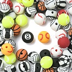 60Pcs Handmade Polymer Clay Beads, Ball Games, Mixed Shapes, 9.5~10mm, Hole: 1.5~2mm(CLAY-YW0002-41A)