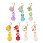 Glass & Alloy Enamel Butterfly Pendant Decorations, with Alloy Lobster Claw Clasps, Mixed Color, 44mm(HJEW-JM04817)