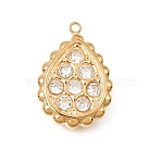 304 Stainless Steel Rhinestone Pendants, Teardrop Charms, Ion Plating(IP), Real 18K Gold Plated, 16x11x3.5mm, Hole: 1mm(STAS-E531-08G)