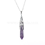 Natural Amethyst Six-Sided Prism Healing Dowsing Pendulum Pendant Iron Cable Chain Necklaces for Divination, Platinum, 20.47 inch(52cm)(HM5691-8)