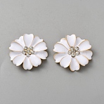 Alloy Rhinestone Cabochons, with Enamel, Flower, White, 32.5x4mm(FIND-WH0441-26C)