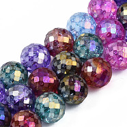 Electroplate Opaque Glass Beads Strands, AB Color Plated, Faceted, Round, Colorful, 11~12x11~12mm, Hole: 1.6mm, about 32pcs/strand, 14.17 inch(36cm)(EGLA-S174-32)