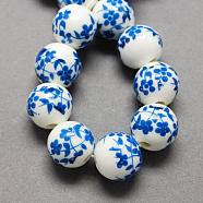 Handmade Printed Porcelain Beads, Round, Royal Blue, 12mm, Hole: 2mm(PORC-Q201-12mm-1)