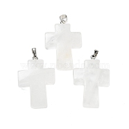 Natural Quartz Crystal Pendants, Rock Crystal Religion Cross Charms with Rack Plating Platinum Tone Brass Snap on Bails, 35x23x9mm, Hole: 7x4mm(G-A231-02B)