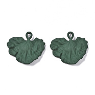 Spray Painted Alloy Pendants, Cadmium Free & Lead Free, Gingko Leaf, Dark Green, 27.5x29.5x3.5mm, Hole: 2mm(PALLOY-T077-118B-RS)