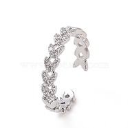 Clear Cubic Zirconia Heart Open Cuff Ring, Brass Jewelry for Women, Platinum, Inner Diameter: 18mm(RJEW-G283-11P)