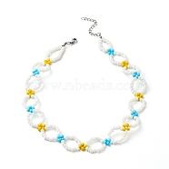 Glass Round Rocailles Beaded Necklace for Teen Girl Women, White, 13.38 inches(34cm)(NJEW-TA00009)