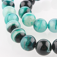 Natural Striped Agate/Banded Agate Round Bead Strands, Dyed, Dark Cyan, 10mm, Hole: 1mm, about 38pcs/strand, 14.96 inch(G-E234-02)
