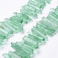 Natural Quartz Crystal Points Beads Strands, Dyed, Nuggets, Pale Green, 15~30x4~8x4~7mm, Hole: 1mm, 8 inch(G-K181-B02)