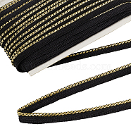 Polyester Braided Lip Cord Trim, Gold Edged Piping Trim for Costume Accessories, Black, 12mm(OCOR-WH0093-10A)