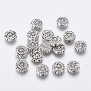 Tibetan Style Alloy Beads, Lead Free & Cadmium Free, Flat Round, Antique Silver Color, 10x4mm, Hole: 1.5mm(TIBEB-R022-AS-LF)